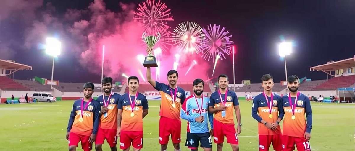 Goa Football Phenom Diwali Cup Goa Football Phenom Diwali Cup celebration showing players in special Diwali kits with fireworks over the stadium